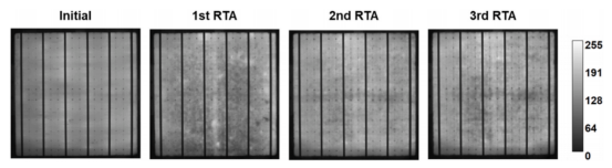 样品在初始状态以及经过3步RTA过程后的EL图像